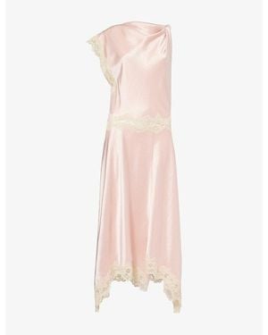 De La Vali Adriana Asymmetric Satin Midi Dress - Pink