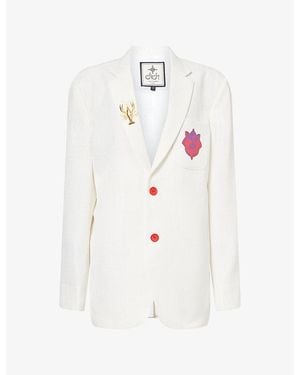Ara Brand-Print Single-Breasted Tweed Blazer - White