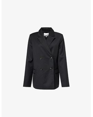 Ganni Peak-Lapels Relaxed-Fit Stretch-Woven Blazer - Black