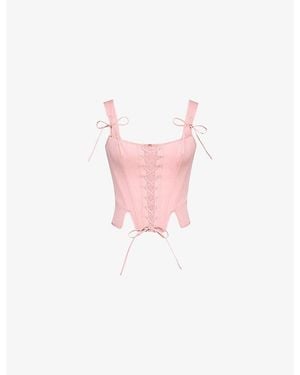 House Of Cb Callie Lace-Up Stretch-Cotton Corset Top - White