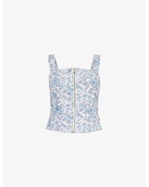 Levi's Cropped Flower-Print Denim Top - Blue