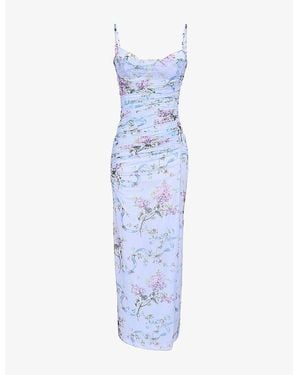 House Of Cb Lini Corset-Bodice Stretch-Mesh Maxi Dress - Blue