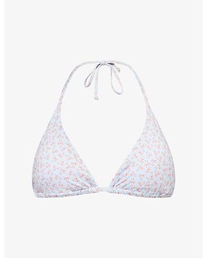 Gracejacob Bow-Print Triangle Bikini Top - White