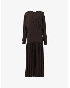 eem Batwing-Sleeve Gathered Stretch-Woven Midi Dress - Black