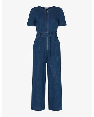 Whistles Short-Sleeve Zip-Up Denim Jumpsuit - Blue