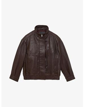 Reiss Kiara Oversized Leather Bomber Jacket - Brown