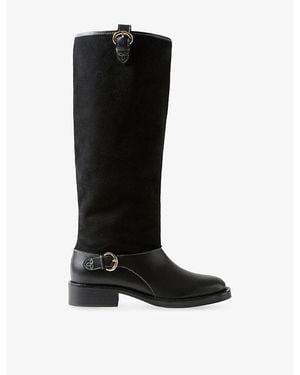 Claudie Pierlot Panelled Suede And Leather Mid-Calf Boots - Black