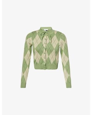 House Of Sunny Argyle Cotton-Knit Cardigan - Green