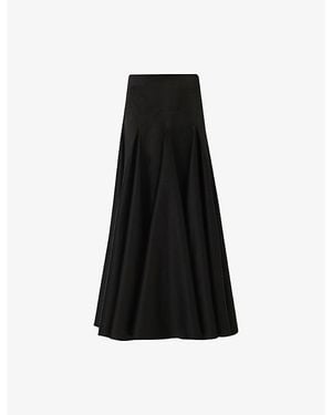 eem Flared Godet Woven Midi Skirt - Black