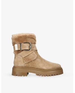 Steve Madden Lodge Suede And Faux-Fur Ankle Boots - Natural