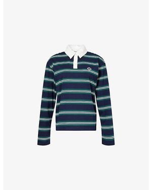 The Couture Club Striped Long-Sleeve Cotton-Blend Polo T-Shirt - Blue