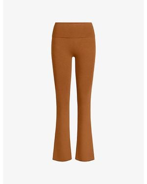 Skims Foldover Flared Stretch-Cotton Trousers - Brown