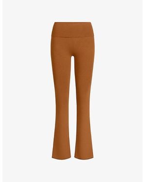 Skims Foldover Flared Stretch-Cotton Trousers - Brown