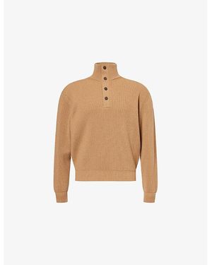dunhill Funnel-Neck Ribbed Cashmere Jumper - Natural