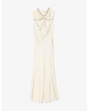 Sandro Rhinestone-Embellished Cut-Out Satin Maxi Dress - White