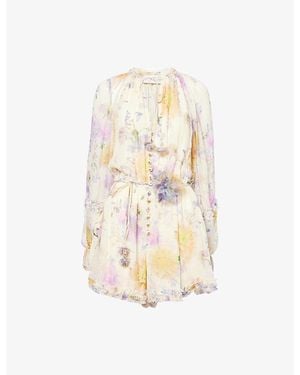 Zimmermann Luna Ruffled Woven Playsuit - Metallic