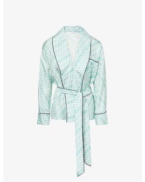 Victoria Beckham Alba Printed Silk Blouse - Blue