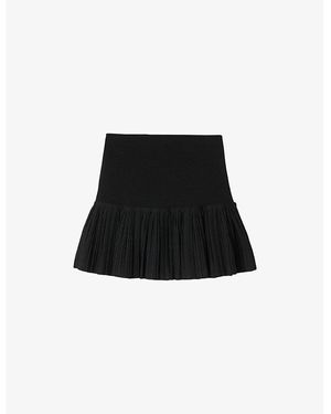 Sandro Button-Embellished Pleated Stretch-Woven Mini Skirt - Black
