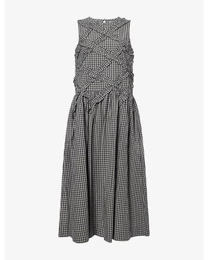 Damson Madder Elora Check-Print Cotton Midi Dress - Grey