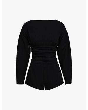 House Of Cb Elisetta Long-Sleeved Crepe Playsuit - Black