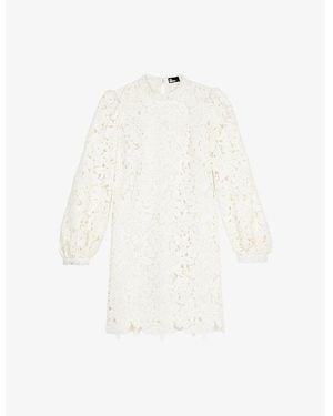 The Kooples Floral-Lace Long-Sleeve Woven Mini Dress - White