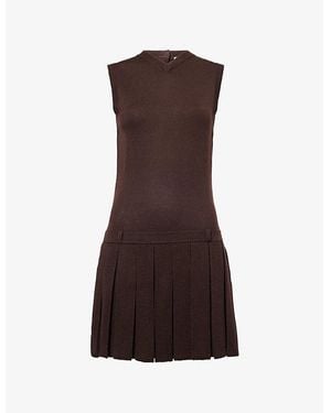 Sandy Liang Millie Pleated-Hem Merino-Wool Knitted Mini Dress - Brown
