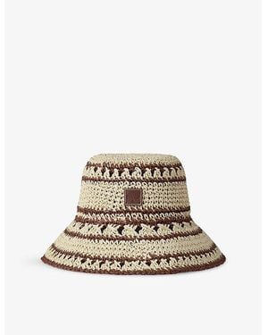 Mulberry Logo-Embroidered Crochet Raffia Bucket Hat - Natural