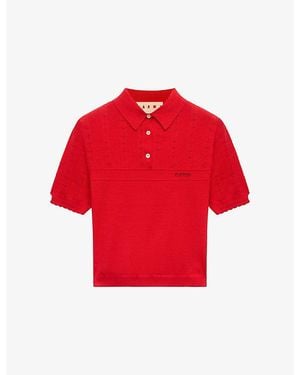Marni Pointelle-Stitching Cotton And Silk Polo Shirt - Red