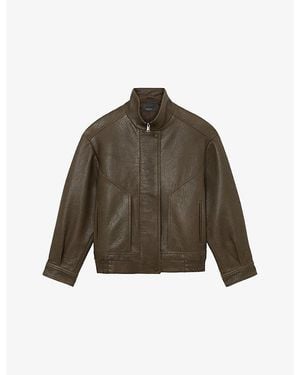 Reiss Cara Funnel-Neck Suede Bomber Jacket - Brown