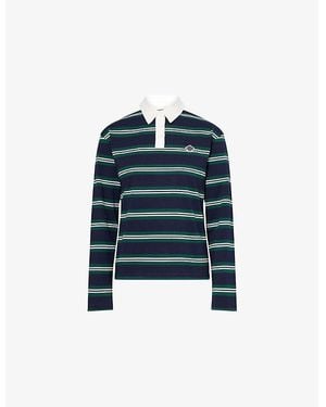 The Couture Club Striped Long-Sleeves Cotton-Blend Polo Shirt - Blue