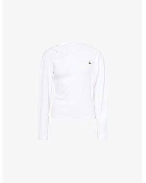Vivienne Westwood Hebo Asymmetric-Neck Ribbed Stretch-Cotton Top - White