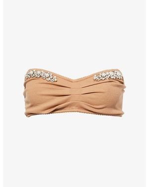 Simone Rocha Jewel-Embellished Stretch-Rib Bandeau Top - Natural