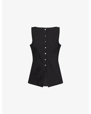 Theory Boatneck Woven Top - Black