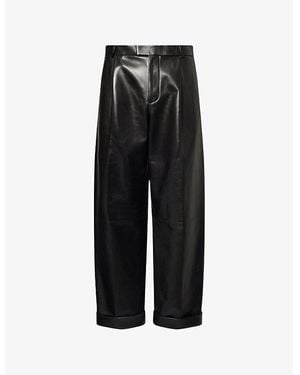 Bottega Veneta Regular-Fit Straight-Leg Leather Pants - Black