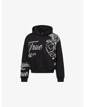 TRUE RELIGION Script-Embroidered Printed Cotton Hoody - Black