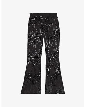 The Kooples Flared-Leg Sequin-Embellished Trousers - Black