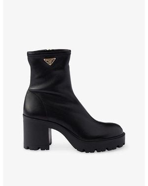 Prada Stretch Nappa Leather Heeled Ankle Boots - Black