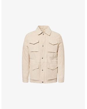 Eleventy Flap-Pocket Long-Sleeve Suede Safari Jacket - Natural