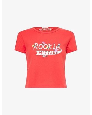 Mother The Itty Bitty Text-Print Cotton T-Shirt - Red