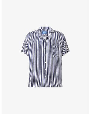 ARRELS Barcelona X Álvaro Picardo Striped Camp-Collar Woven Shirt - Blue