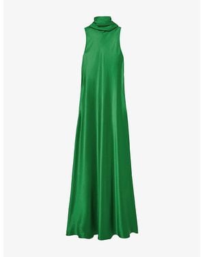 Reiss Fae Cape-Back Satin Maxi Dress - Green