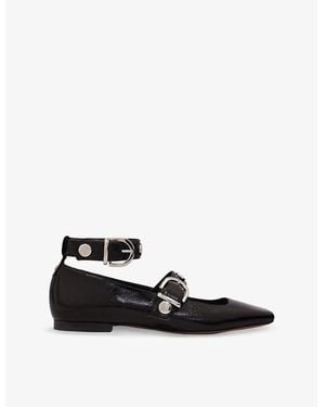 Maje Studded Square-Toe Leather Mary Jane Court Shoes - Black