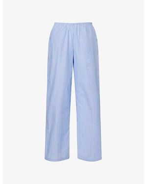 ADANOLA Relaxed-Fit Striped Cotton-Poplin Trousers - Blue