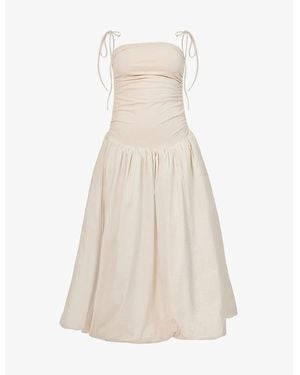 Amy Lynn Alexa Puffed-Hem Stretch-Woven Midi Dress - White