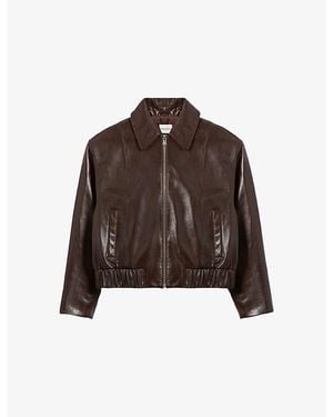 Claudie Pierlot Collared Zip-Up Leather Jacket - Brown
