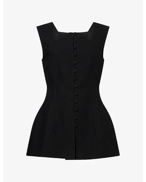 Mona Alshebil Structured Button-Front Crepe Top - Black