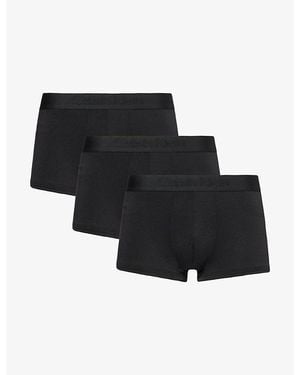 Calvin Klein Branded-Waistband Low-Rise Pack Of Three Stretch-Jersey Trunks - Black