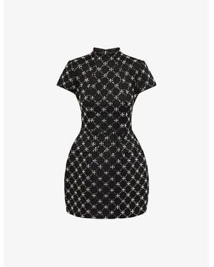 Nadine Merabi Morgan Cap-Sleeve Woven Mini Dress - Black