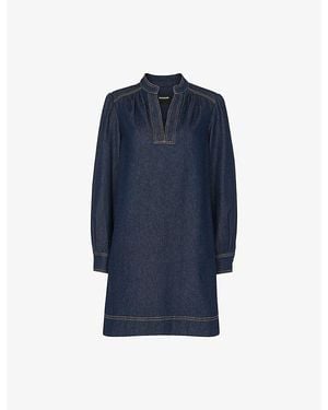Whistles V-Neck Long-Sleeve Denim Mini Dress - Blue