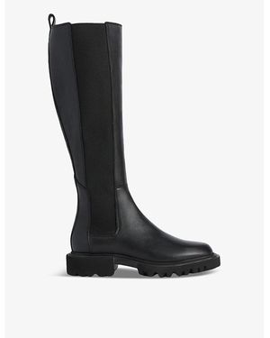 AllSaints Maeve Slip-On Flat Leather Knee-High Boots - Black